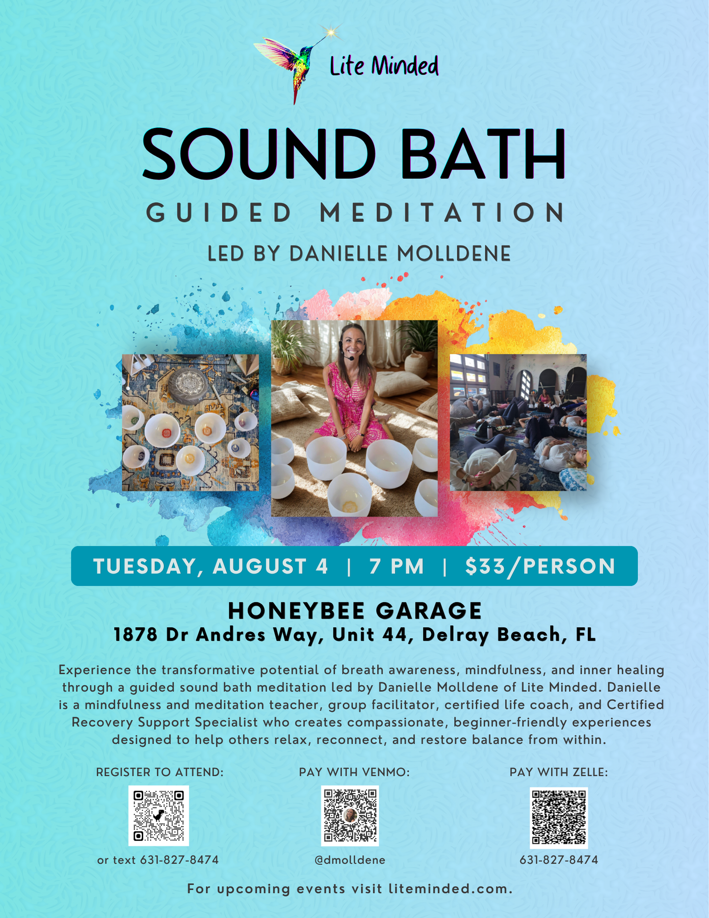 Sound Bath Session 8/4/26 at 7PM at Honeybee Garage in Delray Beach